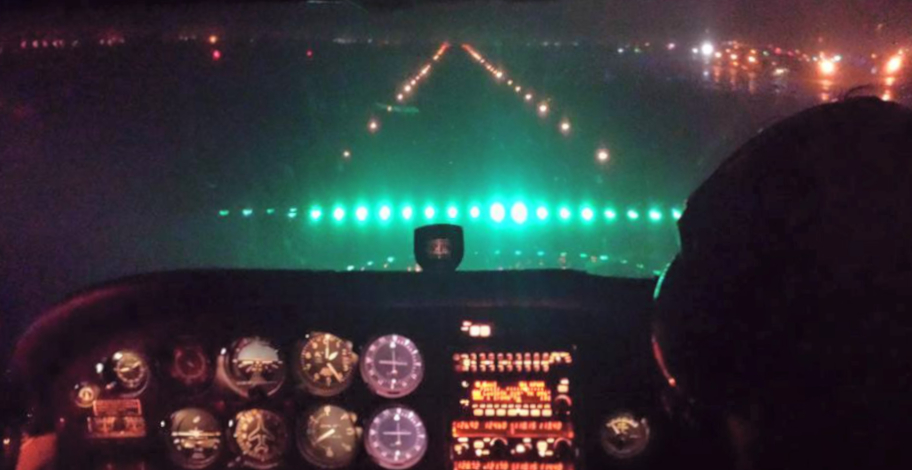 Night landing at Sundance Airport in a Cessna during instrument rating training